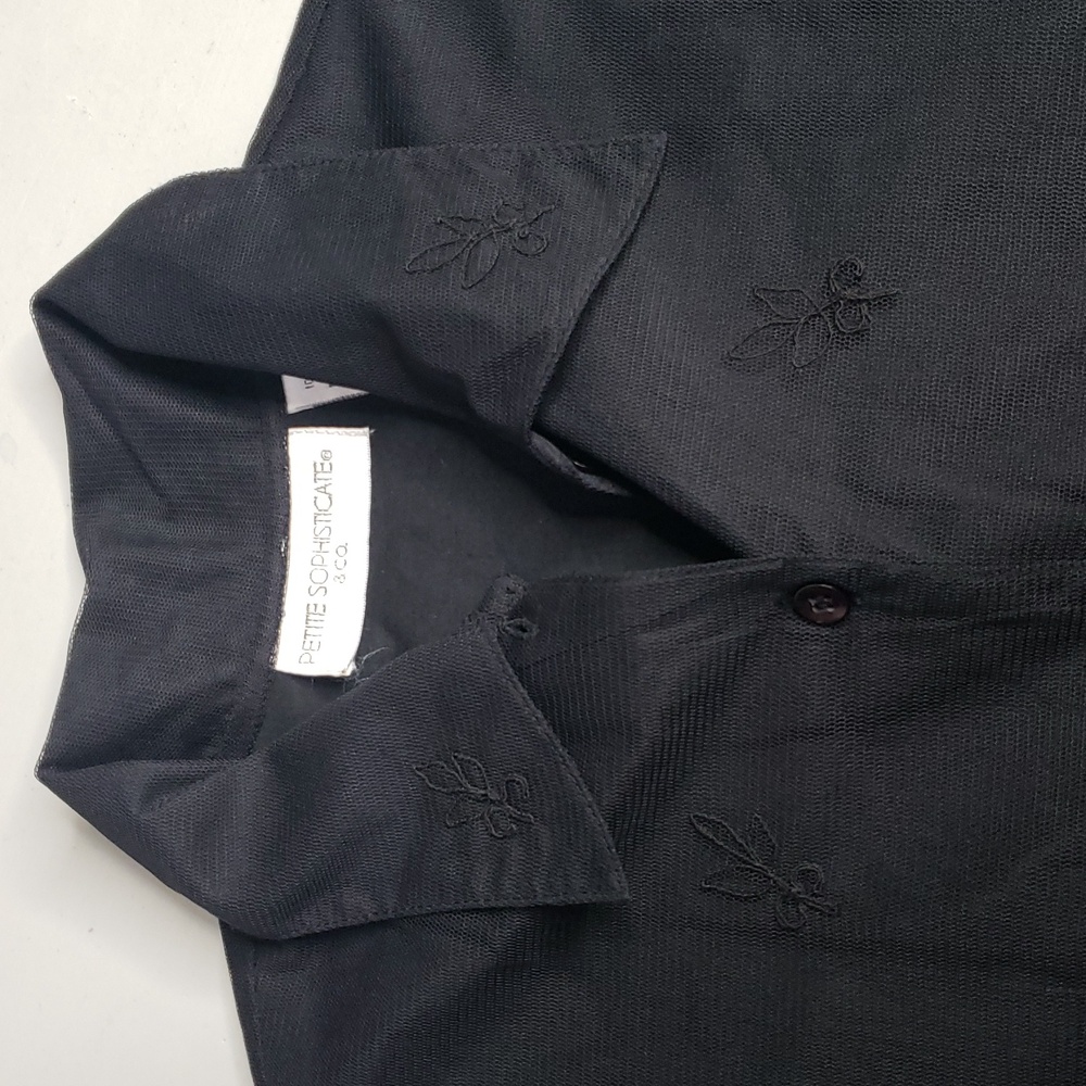 Vintage Petite Sophisticate Sheer Floral Embroidered Top Size M Grunge 90s Black - Picture 14 of 16